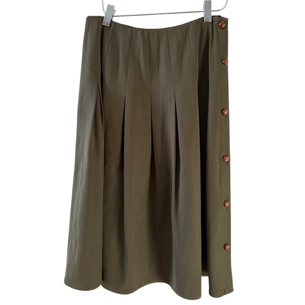 Vintage Jabe Military Midi Skirt Olive Green Braided Leather Button Detail